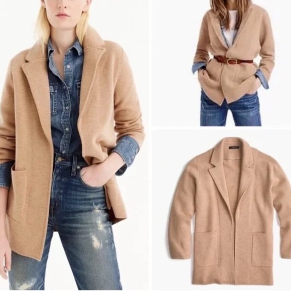 J. Crew 365 Medium Sophie Open Front Sweater Jacket Blazer Camel Wool - Picture 1 of 11
